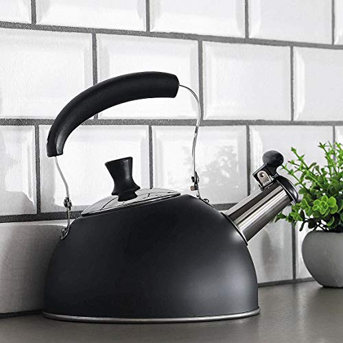 Pearl Metal Wide-Mouth Whistling Kettle, 1.6L, Limited Edition, Black Stainless Steel, BLKP, AZ-5014