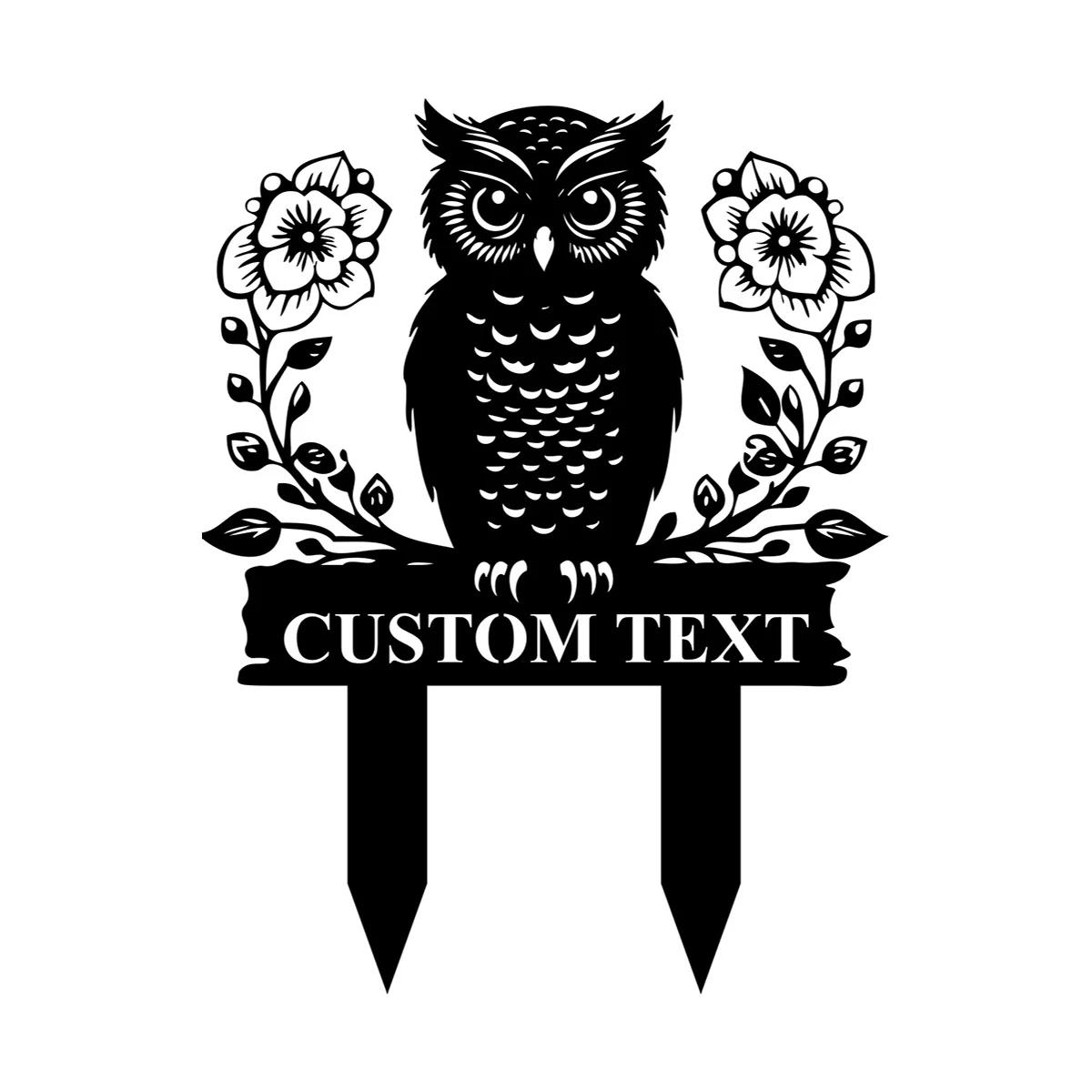 

Metal Garden Decor Owl Flower Sign, Personalized Yard Art Outdoor Gift for Mom, Rustproof Metal Stake чёрный