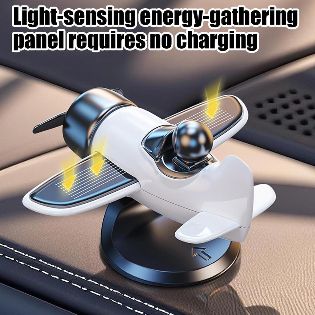 Solar Airplane Car Ornaments Dashboard Interior Decor Dash Airplane Solar-Powered Dynamic Rotating Car Dashboard Ornament
