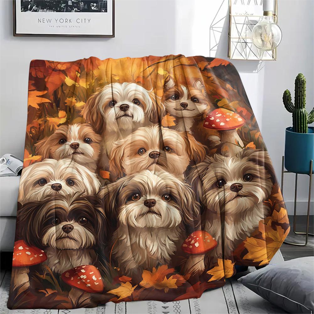 Puppy Print Flannel Blanket, High quality Comfortable for All Seasons, Home Decor, Warmth and Comfort, Perfect for Christmas Gifts