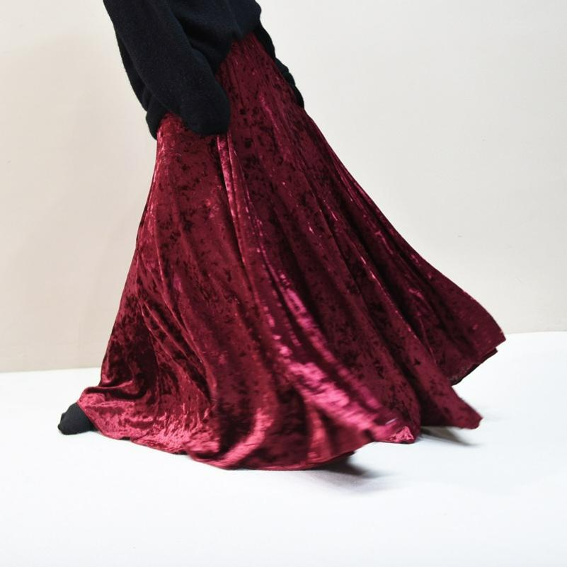 Retro Diamond Velvet Skirt Winter Mid-length Slimming Skirt Gold Velvet A-line Skirt