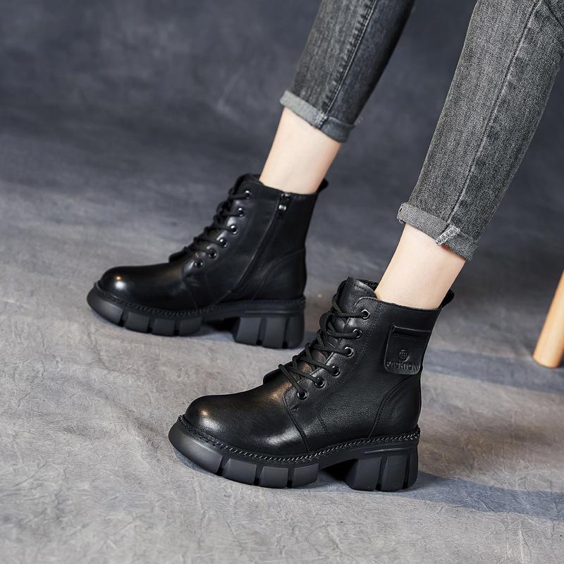 The first layer of cowhide Martin boots for women's 2025 autumn and winter new velvet thick-soled retro British style leather short boots for children