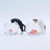 Cute Cat Catch Fish Desktop Ornament Trendy Three Flower Black Cat Statue Small Decor for Office Desk Bedroom Table