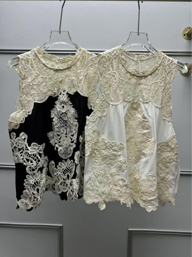 Nanyou Retro French Lace Color Block Sleeveless Vest Top