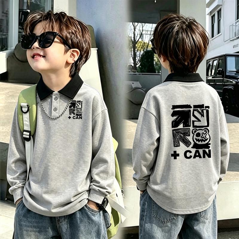 Boys' Retro Color Block Polo Shirt - Casual Long Sleeve for Kids 6-12