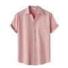 Camicia da uomo casual a maniche corte con taschino singolo, a righe e tinta unita, monopetto con revers