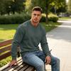 Men's Casual Drop Shoulder Sweatshirt Long Sleeve Crewneck Pullover for Sports and Daily Wear