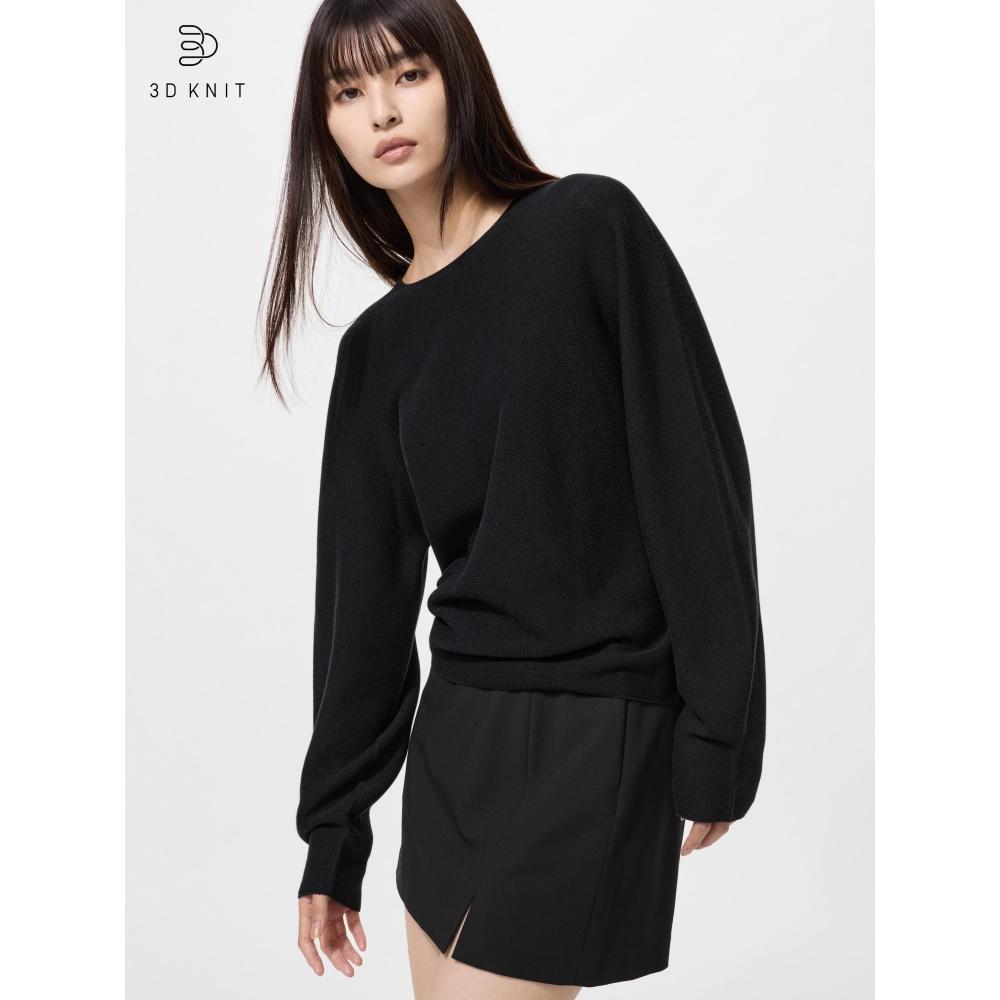 Uniqlo 3d Knit Cotton Crew Neck Volume Sleeve Sweater