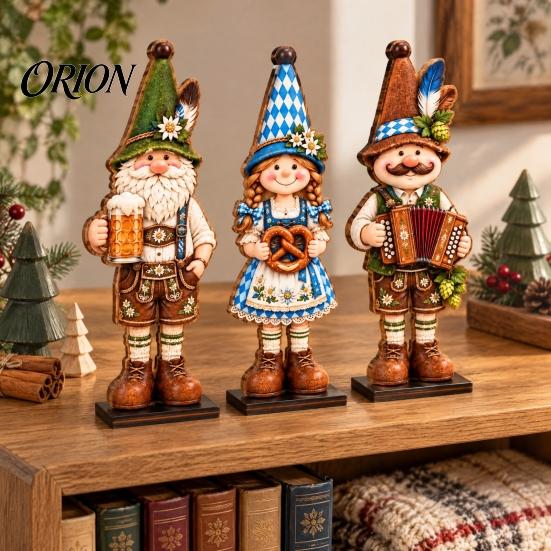 German Heritage Home Decor 3Pcs/Set Oktoberfest Table Centerpieces, 2D Bavarian Costume Figure Ornaments, Pretzel Beer Unique Holiday Keepsake