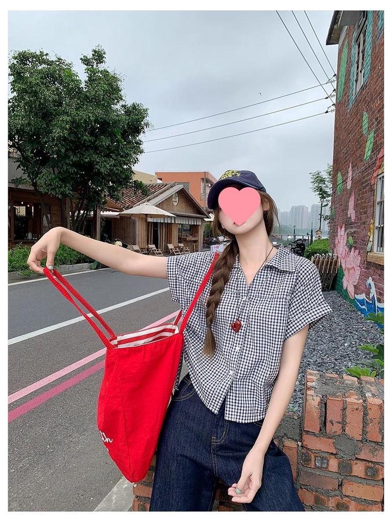 Kleine Damen Sommer Karo Kurzarm Locker Cropped Top - Stilvoll, Vielseitig, Altersmilderndes Design