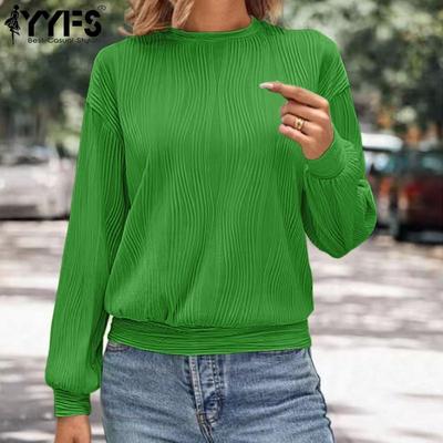 Camicette e camicie con scollo a maniche lunghe con stampa tinta unita primavera autunno moda casual da donna