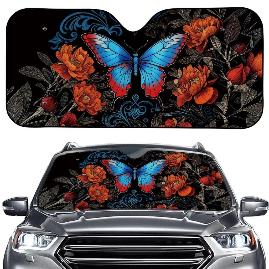 Butterfly Floral Foldable Car Windshield Sunshade - Universal Fit