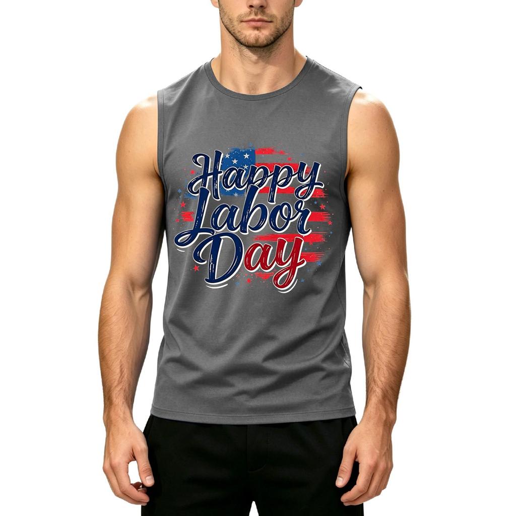 Men's Sleeveless Casual Tank Top Labor Day Graphic Print Muscle Shirt Lightweight Summer Workout Tee