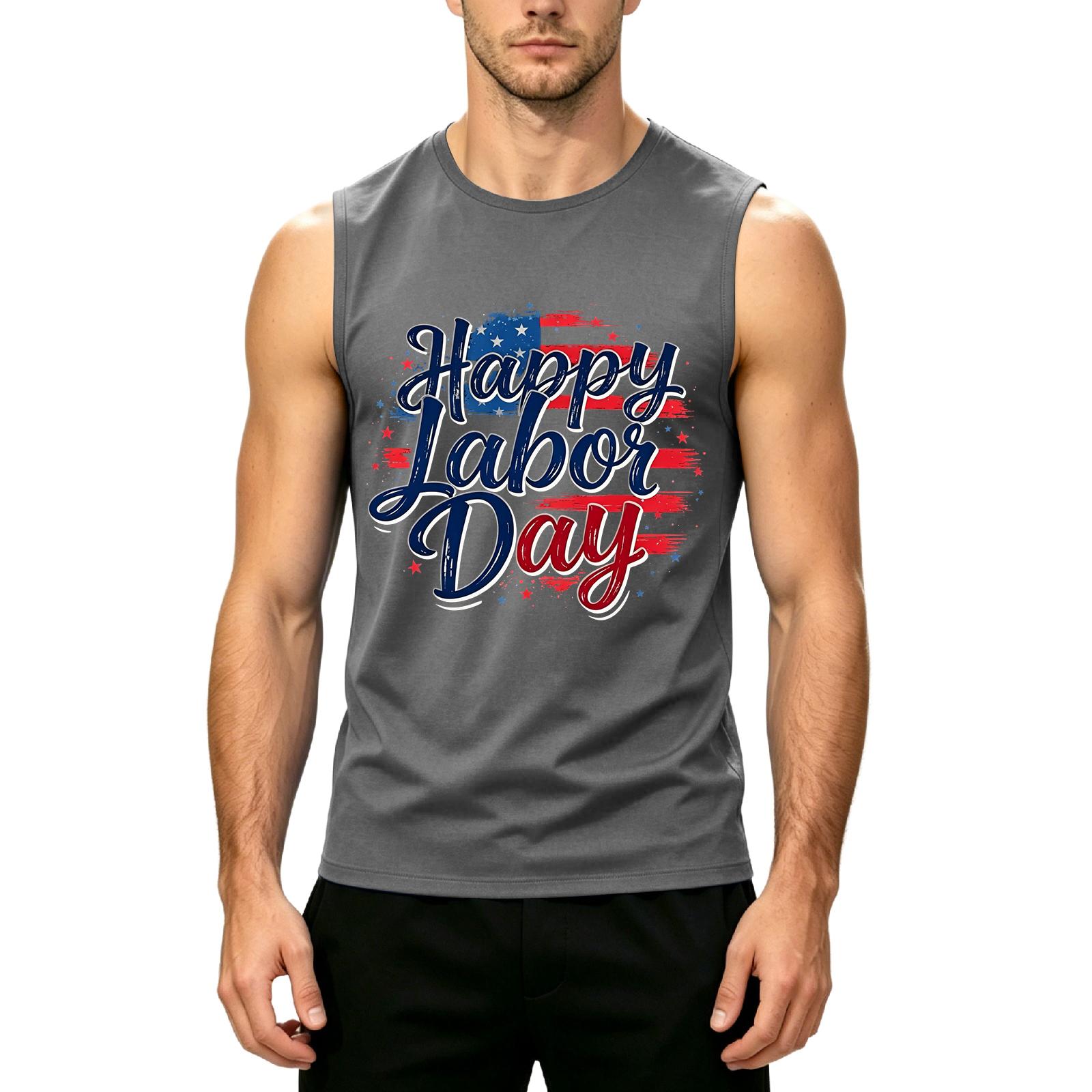 

Men s Sleeveless Casual Tank Top Labor Day Graphic Print Muscle Shirt Lightweight Summer Workout Tee L