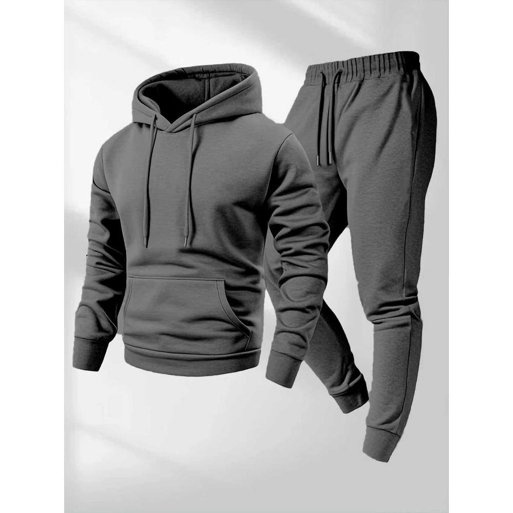 250g Men's Sports Hooded Solid Color Pullover Set Two-piece Hoodie Sweatshirt