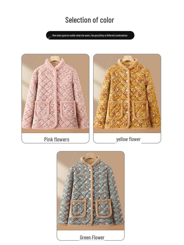 2025 Winter Floral Plus Velvet Cotton Jacket - Warm, Thickened, Stylish Outerwear for Women, Small Floral Design