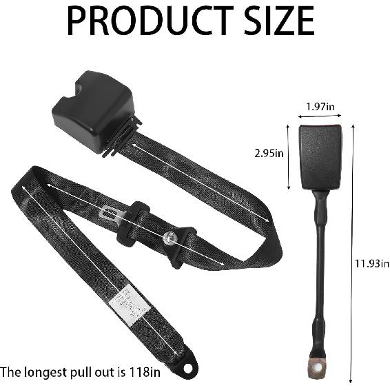 Adjustable Retractable Lap Belt, Universal 3-Point Modification Belt Kit, Easy to Install, Seat Belt Replacement for Most Golf Cart Front Rear Seats