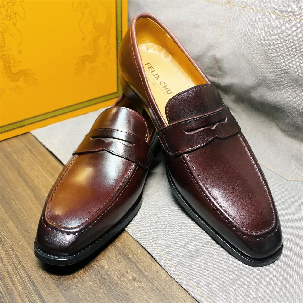 Fashion Large Size Men's Penny Loafers Genuine Calf Leather Blue-Red Dress Shoes Italian Designer Handmade Slip-On Wedding Shoes