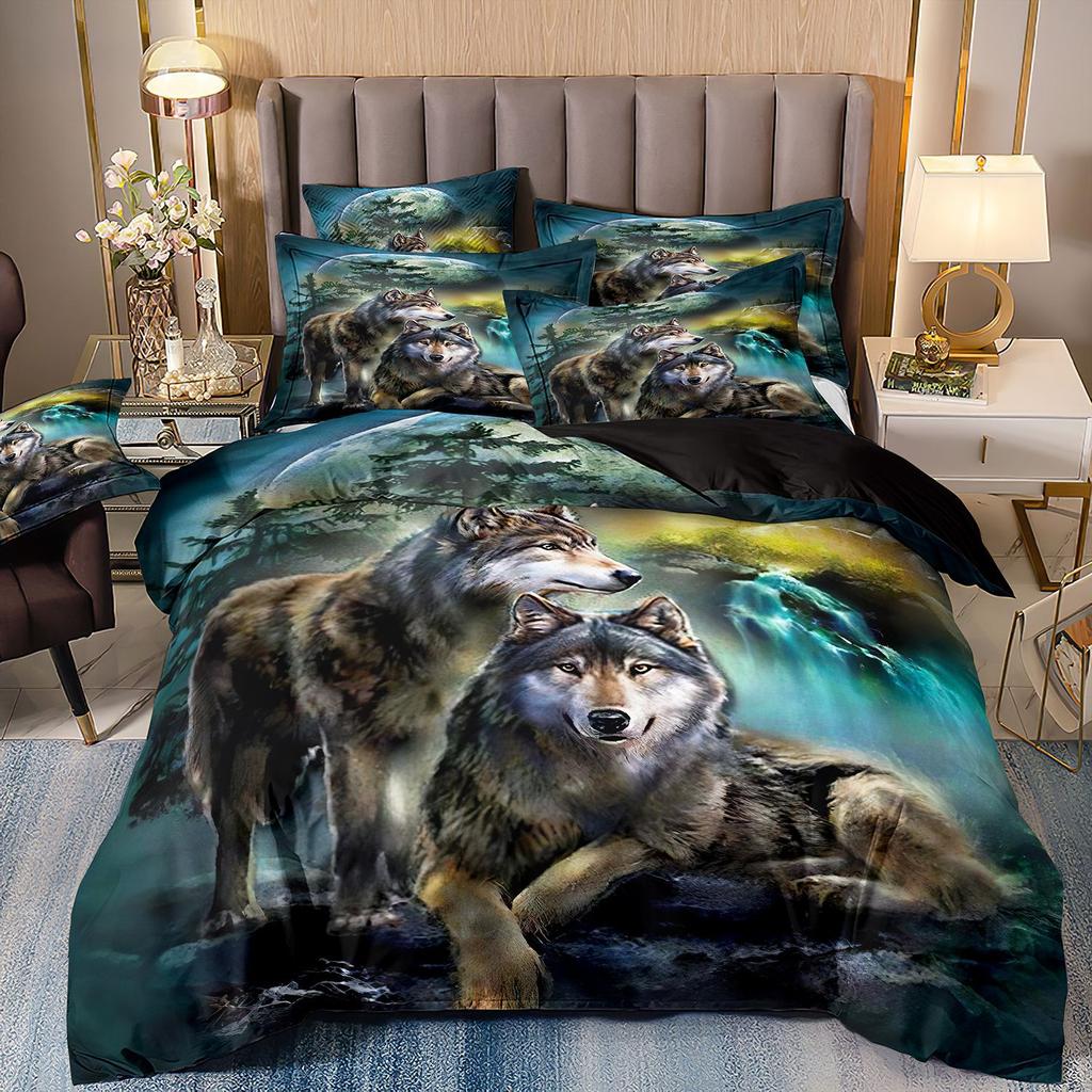 3D Animal Wolf Three-Piece Set, Kit Bedding, Indian Style
