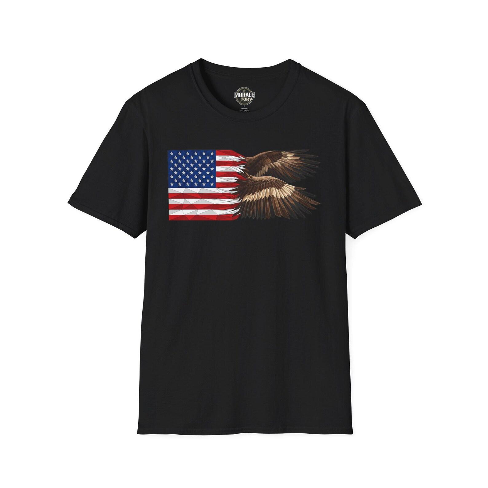 American Flag with Flying Bald Eagle T-Shirt | Patriotic USA Graphic Tee | Veteran XL