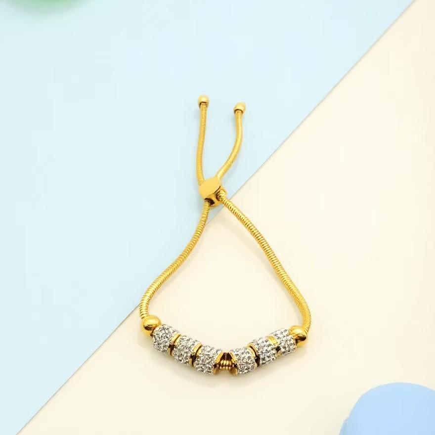 Роскошный браслет-змейка с бриллиантовыми бусинами, покрытый 18-каратным золотом Gold Plated