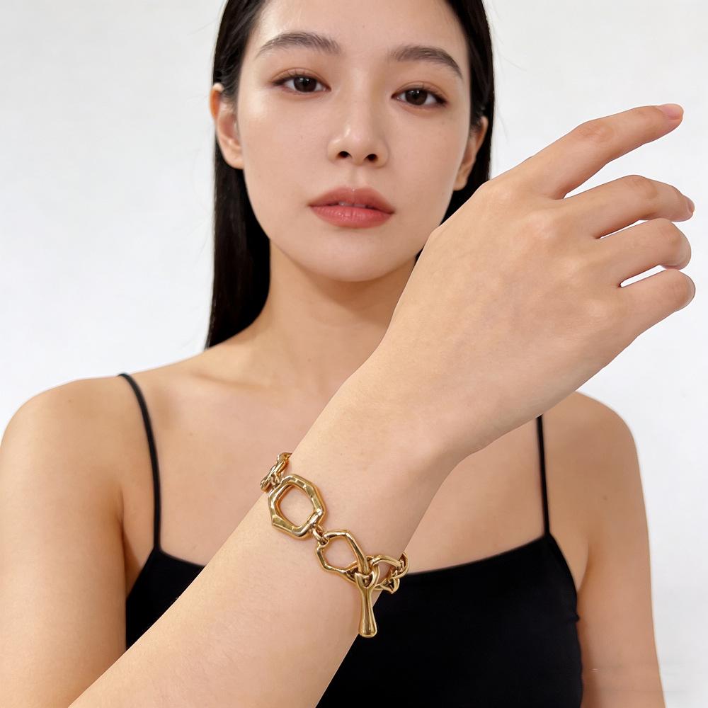 Unisex Stainless Steel Hollow Geometric Rhombus Jewelry Set - Necklace & Bracelet