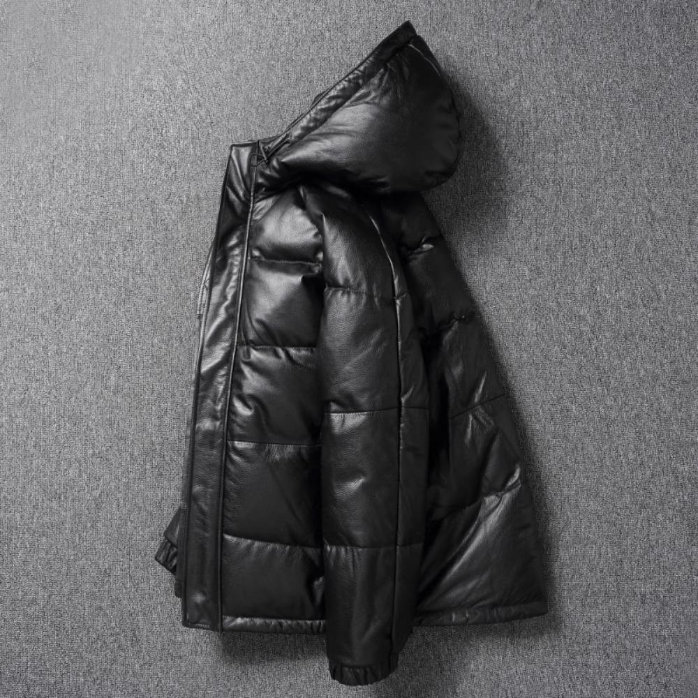 Chinese Size Thick Men Leather Jacket Hood Warm Down Coat Winter Long Down Jackets Genuine Cow Leather Coats Mens Clothing