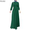 ZANZEA Muslim Women Casual Round Neck Long Sleeve Loose Long Dress