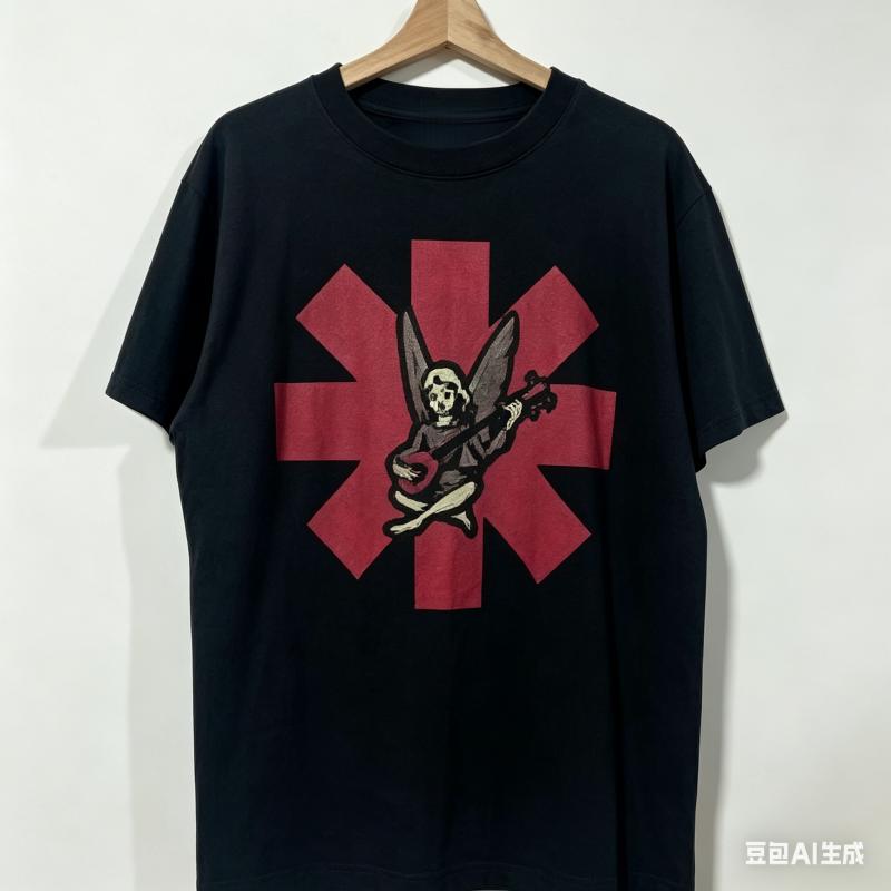 2026Red Hot Chili Peppers Cross Print Tshirt with Classic Octopus Logo and Red Cross Bottom Simple and Highly Recognizable