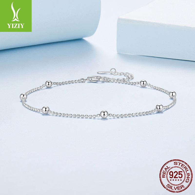 Simple Plain Silver Bead Chain Anklet Women'S Exquisite And Small S925 Sterling Silver Versatile Anklet Jewelry