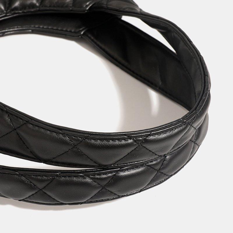 Vintage Tote Große Kapazität Gesteppte Handtasche Achseltasche Damen Vielseitige Einkaufstasche PU-Material Horizontales Rechteck Schwarz 35*10*38cm