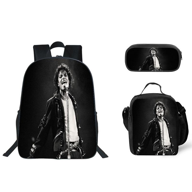 Student Backpack Lunch Bag Pencil Case 3-Piece Set, Waterproof Durable Large Capacity, MJ Pattern, Kids School Bag Set