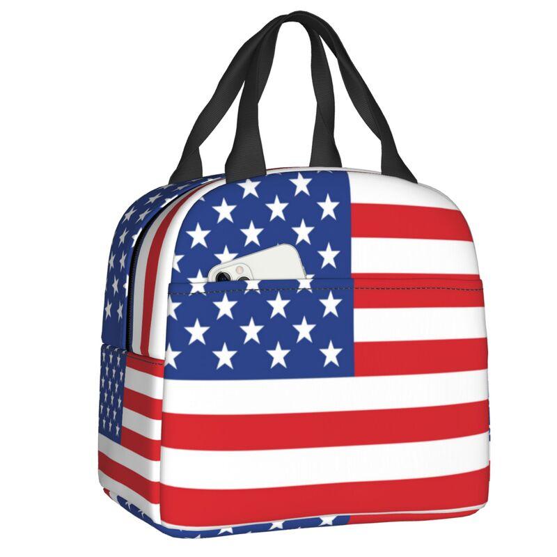 USA American Flag Thermal Insulated Lunch Bags Women United States US Stars Portable Lunch for Camping Travel Food Box