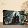 Large Capacity Pencil Bag Storage Bag, Halloween Pattern Print, Durable Canvas Zippered Clear Print Cosmetic Organizer Travel Toiletry Case,