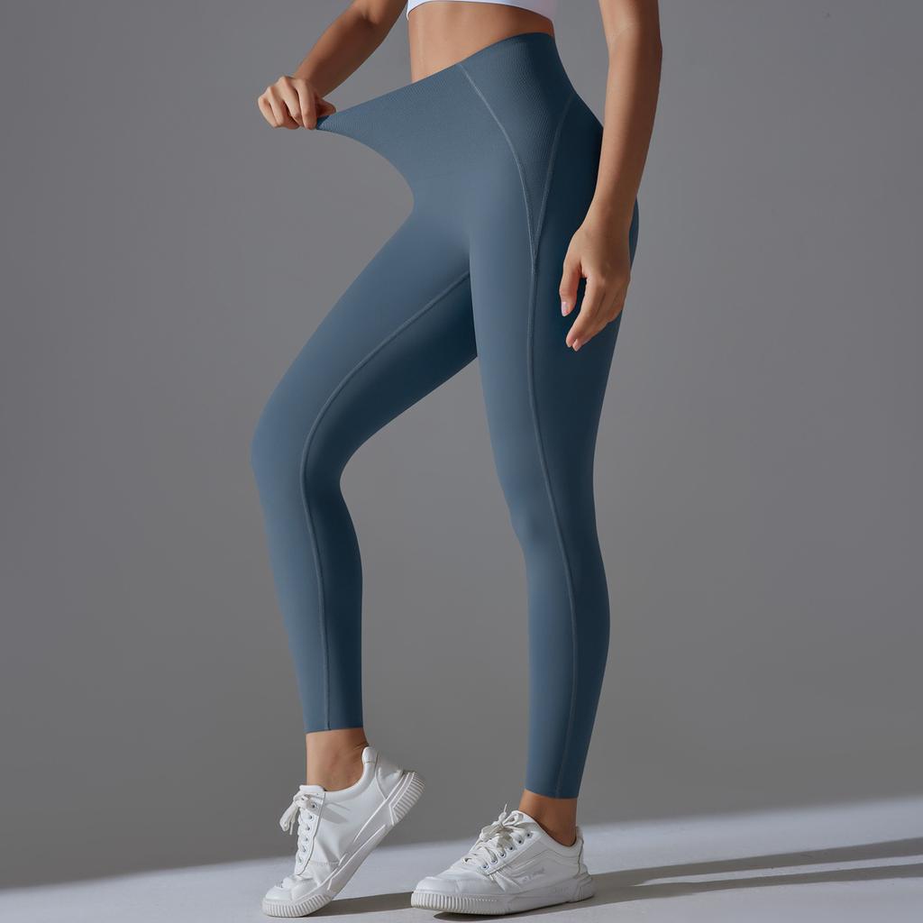 High-waisted Hip-lifting Nude Feeling Double-sided Nylon High Elasticity Without Embarrassment Line Sports Pants Running Fitness Clothing Yoga Pants
