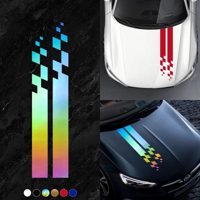 2PCS Universal Hood Sports Long Striped Plaid Car Stickers Auto Cover Scratches Vinyl Waterproof Decals Tuning Car Accessories