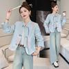 Blue jacquard jacket women's spring and autumn new temperament age-reducing button-up top