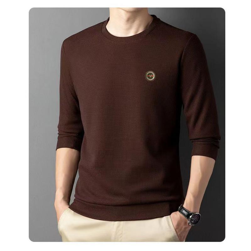 New Quality Men's Long-sleeved T-shirt Solid Color Round Neck Bottoming Shirt T-shirt Casual T-shirt Large Size Top Men's Autumn and Winter