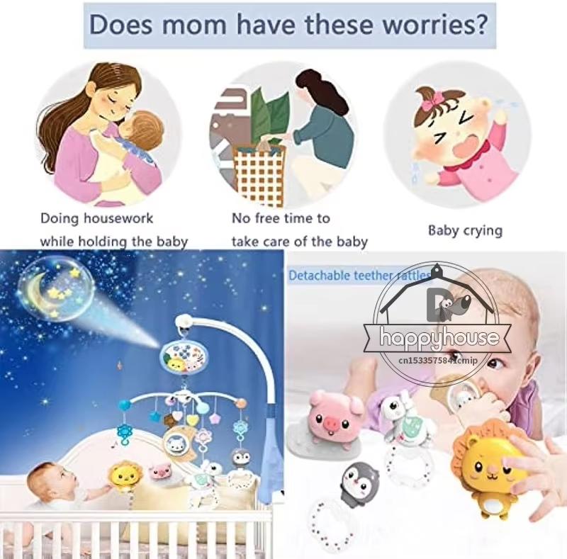 Baby Crib Mobile with Lights Music Projection for Infants 0-6 Months Remote Control Crib Toys for Newborn Baby Mobile for Crib