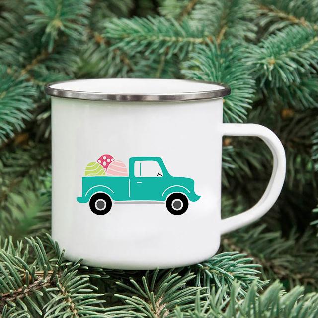Rainbow Print Enamel Coffee Mugs Car Sibling Cup Outdoor Camping Tea Cups Tourist Tableware Picnic Utensils Creative Hiking Gift