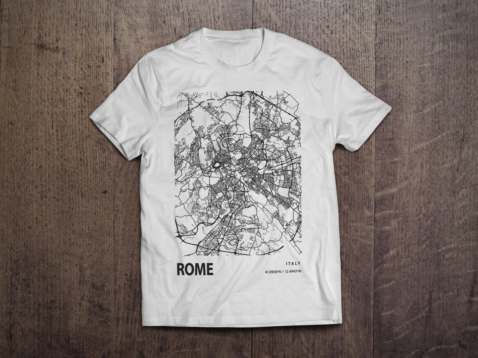 Rome Italy Blueprint City Map Coordinates / Heavyweight cotton unisex T shirt with print tee top 4XL