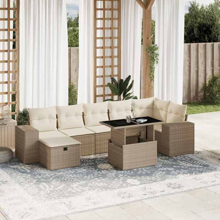 VidaXL Garden Lounge Set with Cushions 8 Pcs Beige Braided Resin 3275308
