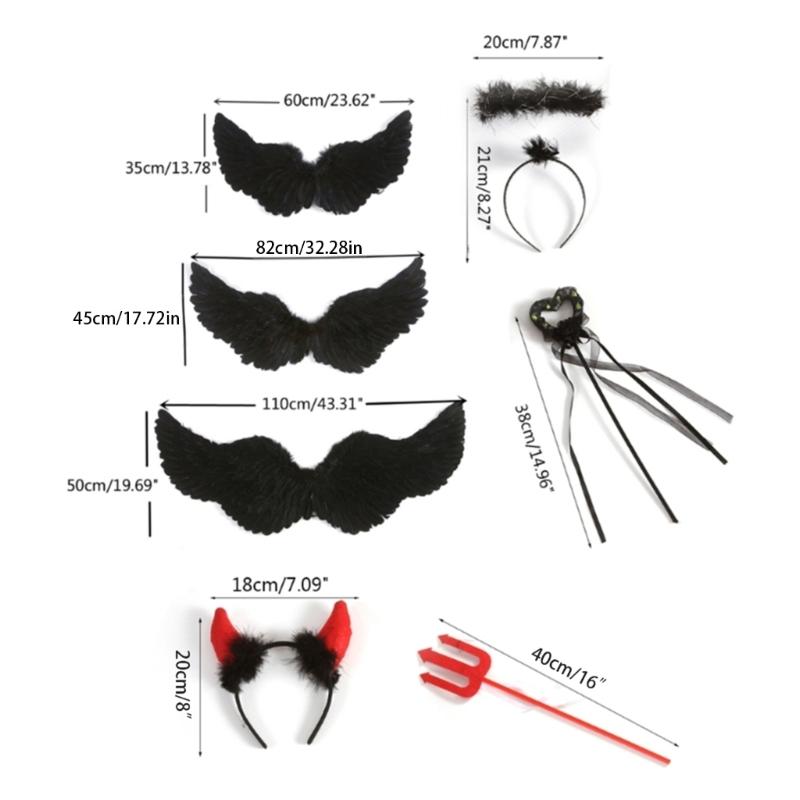 Federflügel Teufelshorn/Krone Stirnband Zauberstab Engel/Dämon Kostüm Halloween Kostüm Cosplay Party Requisiten