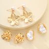 6 Pcs Vintage Flower Pearl Earrings Set Gold Plated Exquisite Irregular Baroque Pearl Drop Earring For Women Party Jewelry Gifts