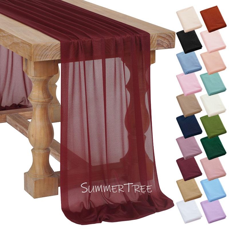 Flowy Drape Sheer Gauze Table Runner Rustic Boho Burgundy Blush Pink for Wedding Party Baby Bridal Shower Dining Table Decor 5