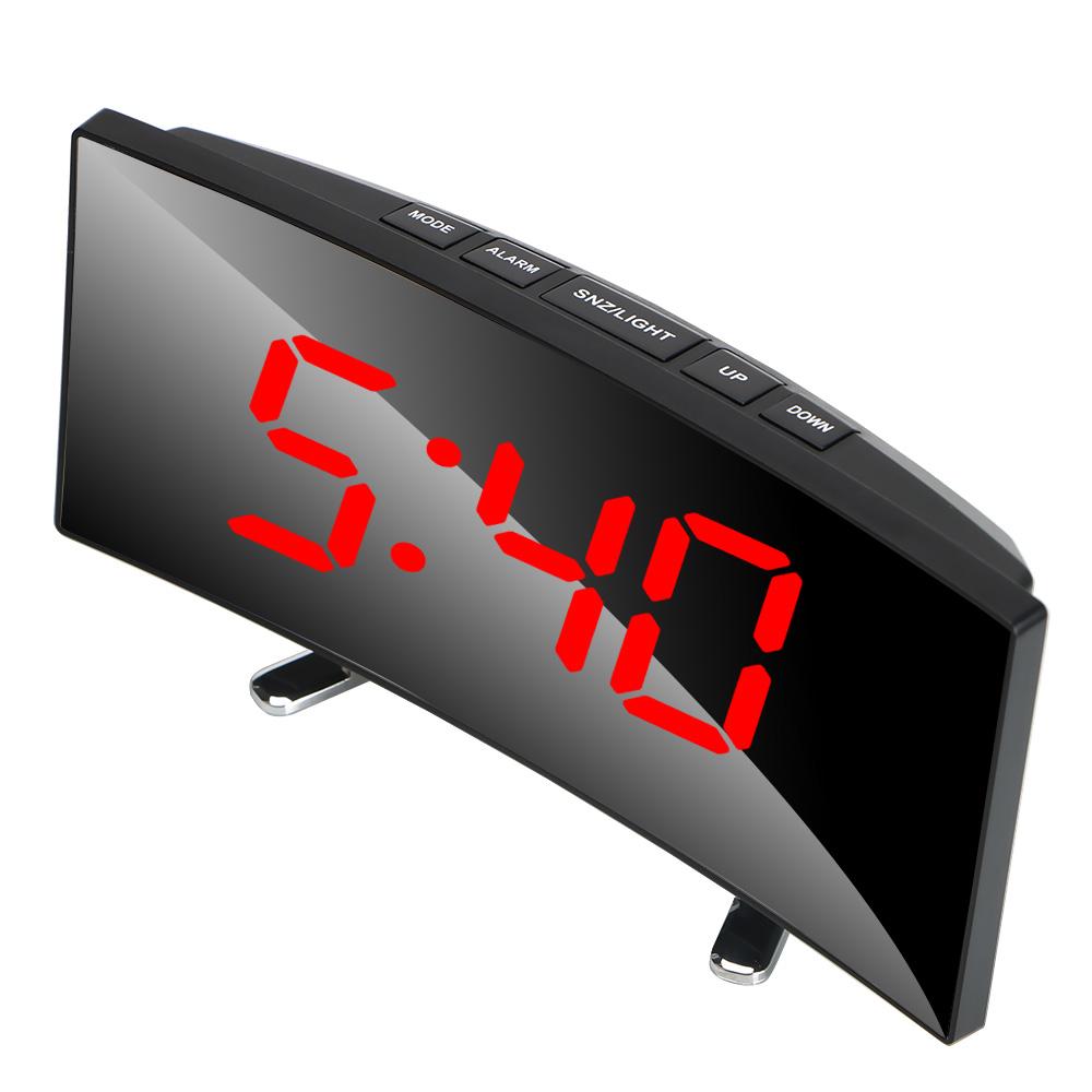 7 Inch For Kids Bedroom Curved Dimmable Mirror Clock LED Screen Digital Alarm Clock Large Number Table Clock Home Decors