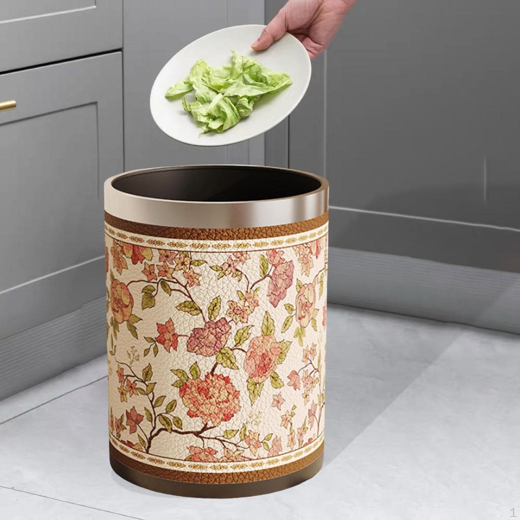 American Style PU Leather Wastebasket for Dorm and Bathroom