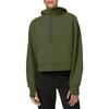 Stand Collar Long Sleeve Front Pocket Zipper Half Placket Thumbhole Design Fleece Lining Women Hoodie Autumn Solid Color Loose H