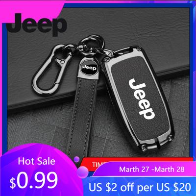 For Jeep Zinc Alloy Leather Car Key Case For Jeep Grand Cherokee WK2 KL Wrangler JK Commander Renegade Compass 2018 2022 Auto
