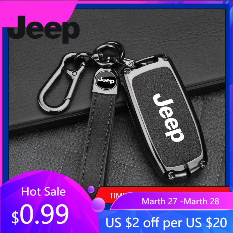 Per Jeep Lega di Zinco Pelle Custodia Portachiavi Auto Per Jeep Grand Cherokee WK2 KL Wrangler JK Commander Renegade Compass 2018 2022 Auto